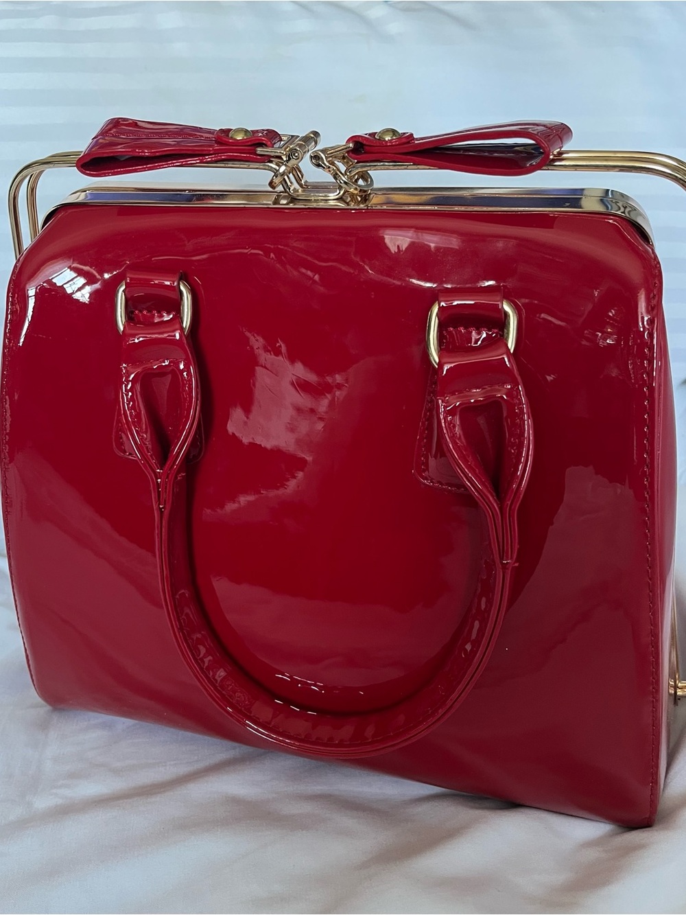 Unique Boutique Red Patent Top-Handle Satchel Bag